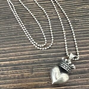 Vintage -King Baby Studio .925 Sterling Silver Heart With Crown Pendant Necklace